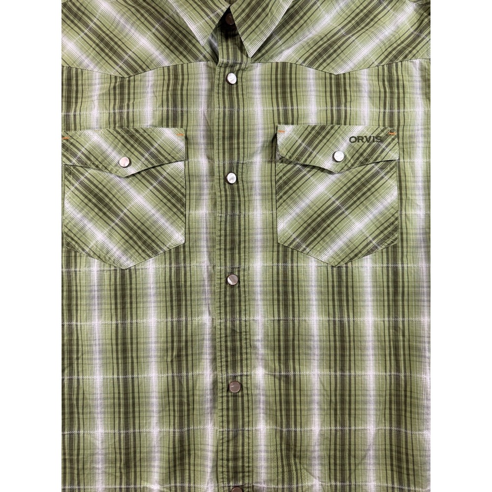 Orvis Green Plaid Western Snap Shirt Men's XL Pearl Snap Outdoors - Picture 2 of 6